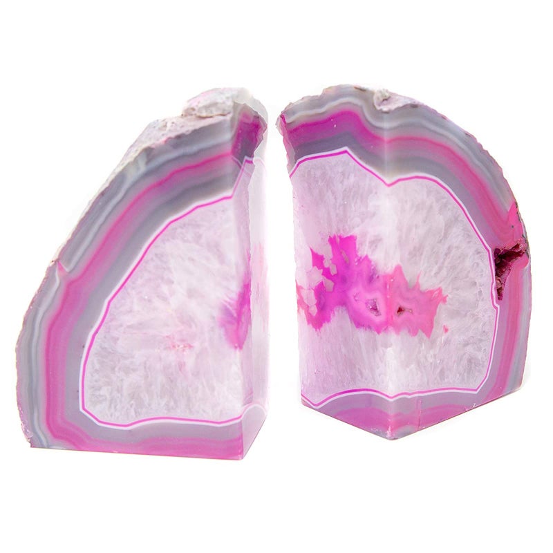 JIC Gem Decorative Crystal Book Ends Polished Dyed Pink Color Geode Brazilian Agate Bookends with Rubber Bumpers Small Size(1 Pair, 2-3 LBS) - Image 3